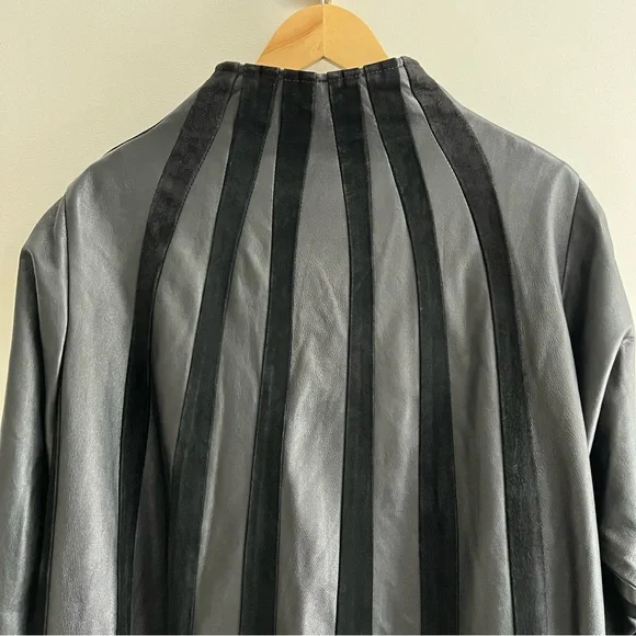 Vera Pelle Black Vintage Italian Leather & Suede Paneled Swing Coat Large